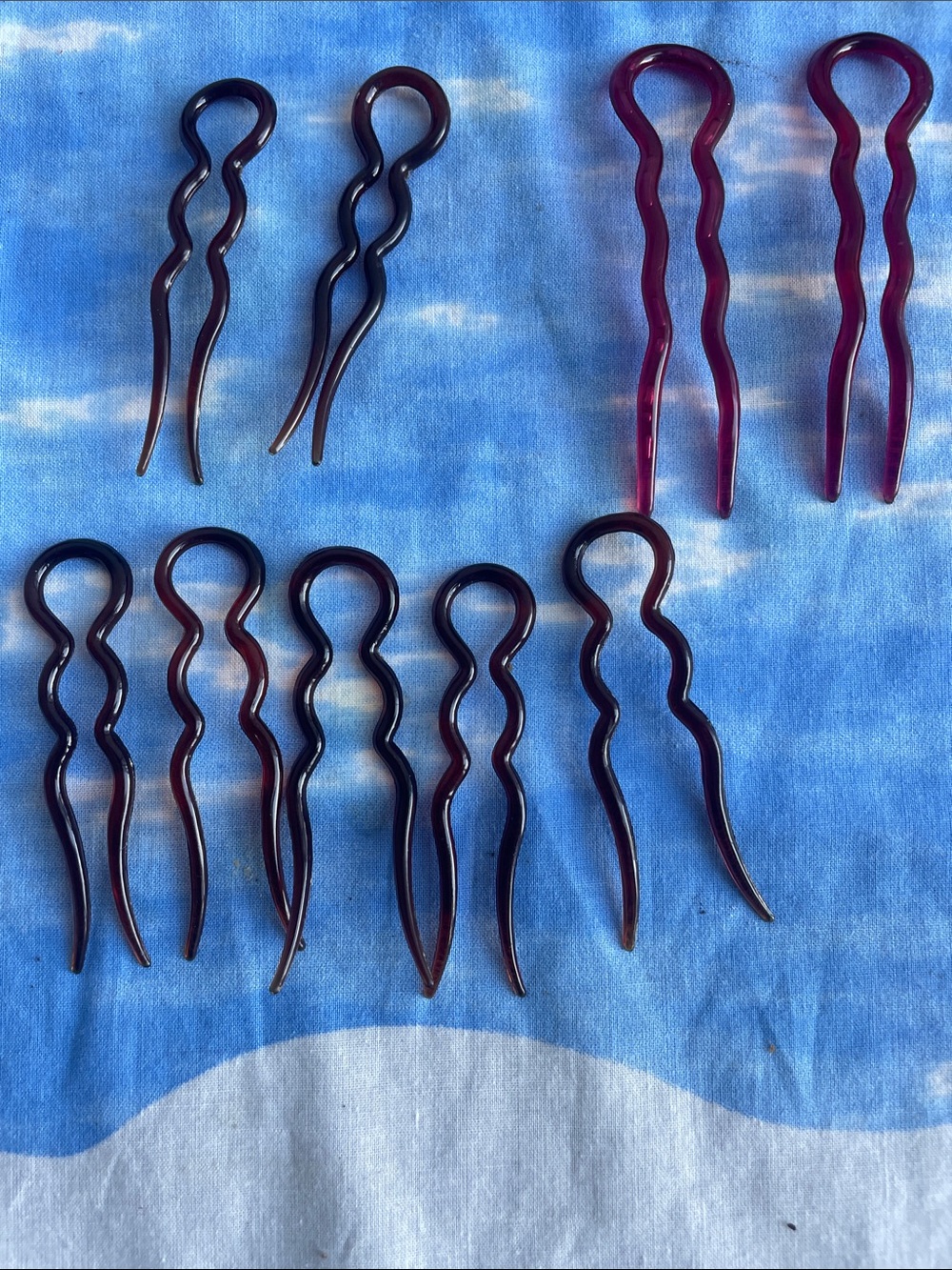 Lot of 9 Vintage Purple Lucite Hair Sticks Hair Fork Bun Pins Retro
